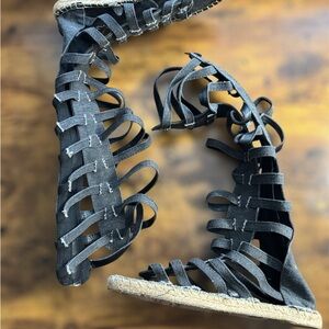 Women's Black Denim Gladiator Sandals - Size 6.5